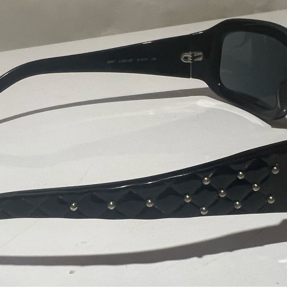 CHANEL Black Studded Sunglasses with Thick Frame
